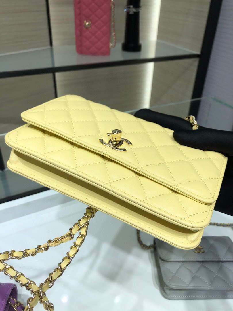 Chanel A84456 Chevron Trendy CC Wallet On Chain WOC Bag Lambskin Yelow