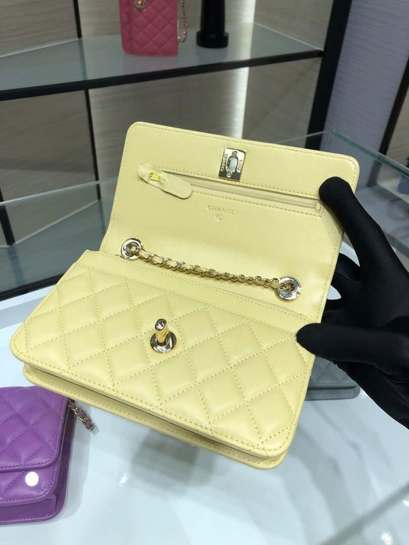 Chanel A84456 Chevron Trendy CC Wallet On Chain WOC Bag Lambskin Yelow