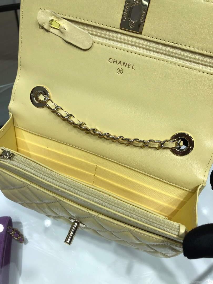 Chanel A84456 Chevron Trendy CC Wallet On Chain WOC Bag Lambskin Yelow