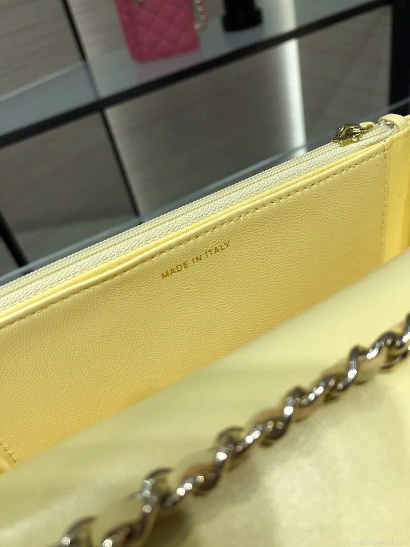 Chanel A84456 Chevron Trendy CC Wallet On Chain WOC Bag Lambskin Yelow
