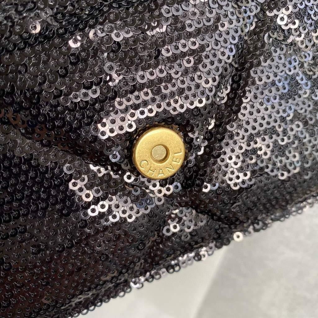 Chanel AP0250 Chanel 19 wallet on chain shiny Lambskin Beads Black