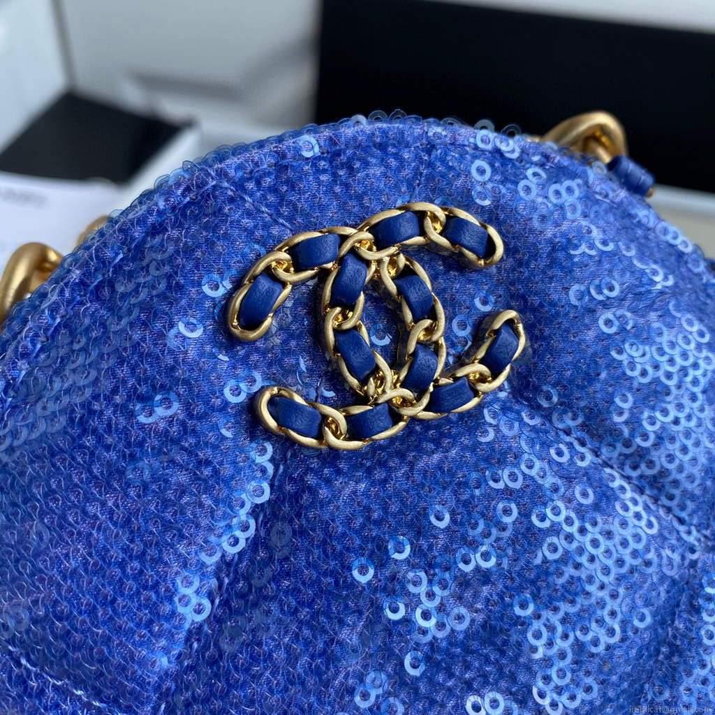 Chanel AP0945 chanel 19 clutch with chain Lambskin Beads Blue