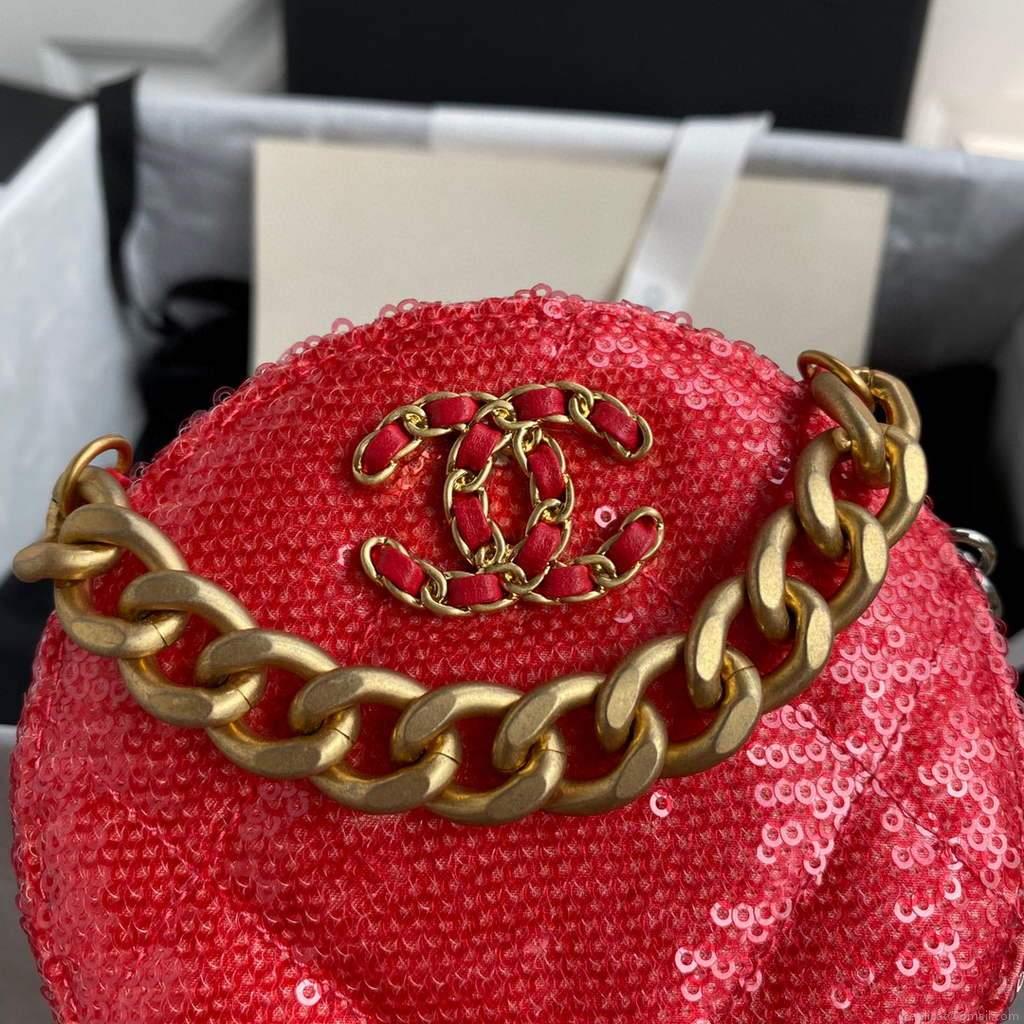 Chanel AP0945 chanel 19 clutch with chain Lambskin Beads Red