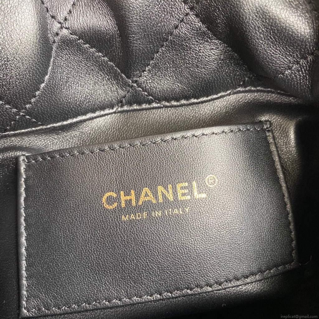 Chanel AS2390 Shiny Lambskin Small Drawstring Bucket Bag Black