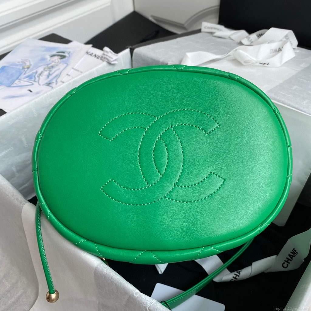 Chanel AS2425 Shiny Lambskin Large Drawstring Bucket Bag Green