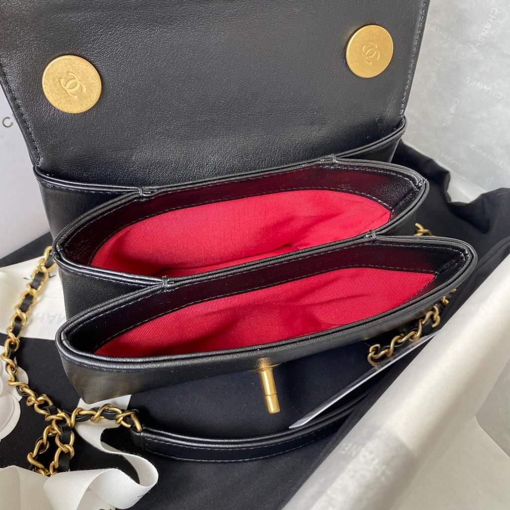 Chanel AS2638 Mini Flap Bag Calfskin Gold Tone Metal Black