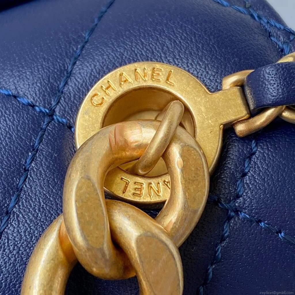 Chanel AS2638 Mini Flap Bag Calfskin Gold Tone Metal Blue