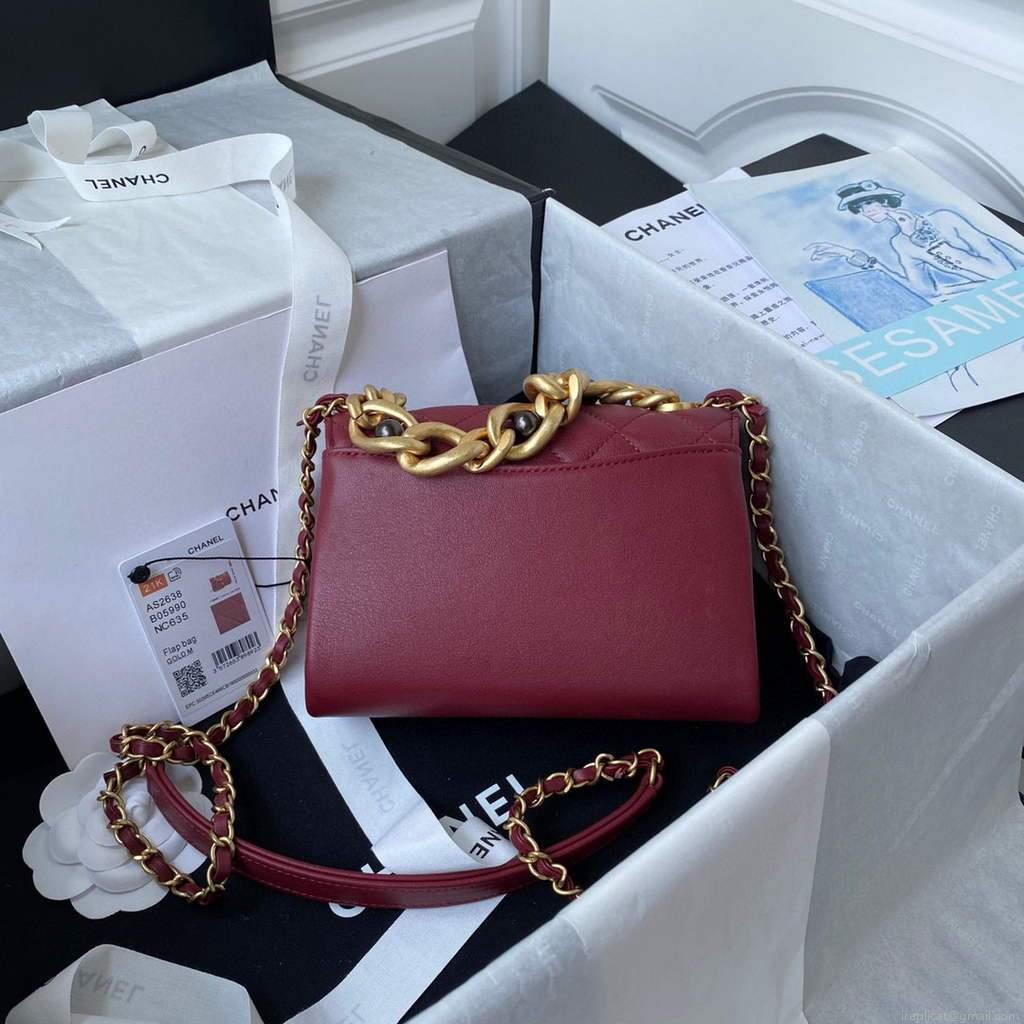 Chanel AS2638 Mini Flap Bag Calfskin Gold Tone Metal Wine Red