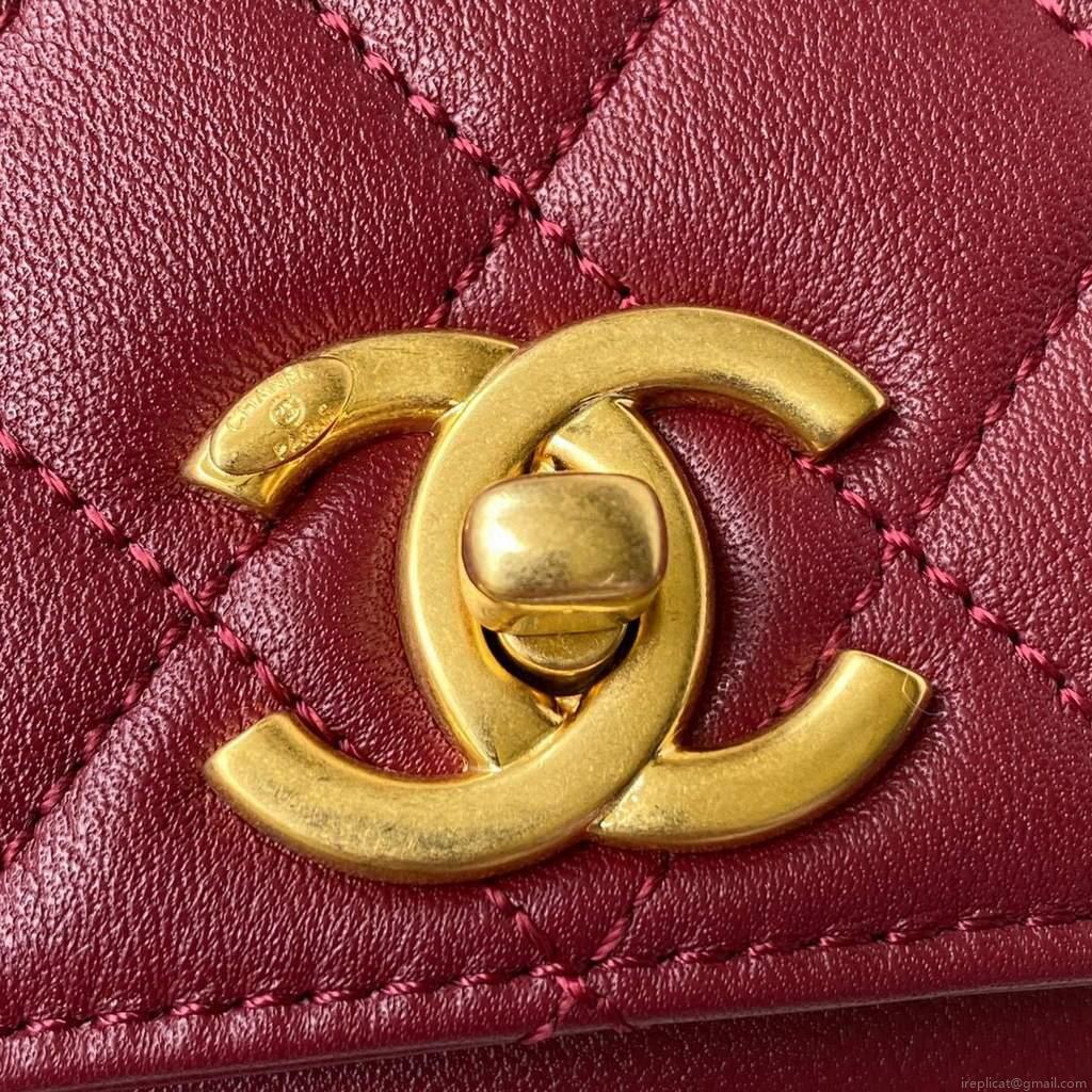 Chanel AS2638 Mini Flap Bag Calfskin Gold Tone Metal Wine Red