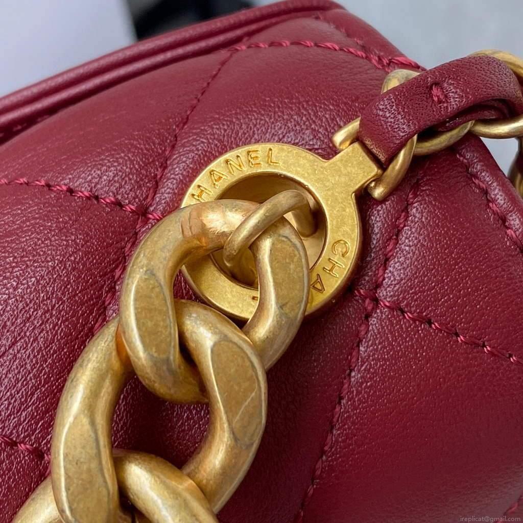 Chanel AS2638 Mini Flap Bag Calfskin Gold Tone Metal Wine Red