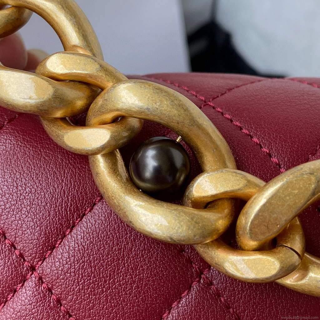 Chanel AS2638 Mini Flap Bag Calfskin Gold Tone Metal Wine Red