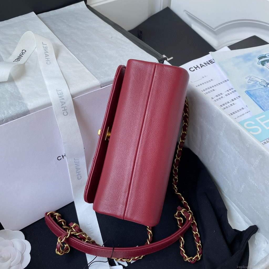 Chanel AS2638 Mini Flap Bag Calfskin Gold Tone Metal Wine Red