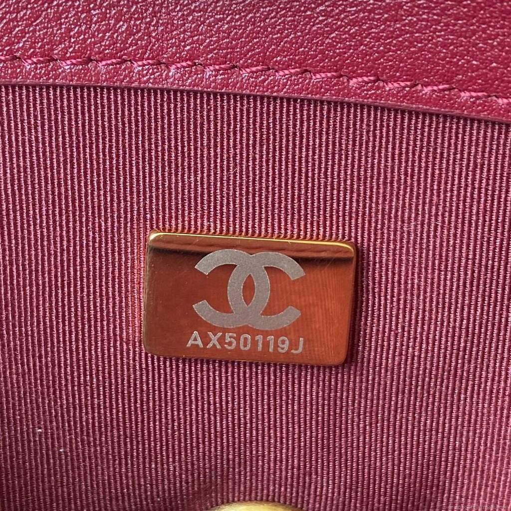 Chanel AS2638 Mini Flap Bag Calfskin Gold Tone Metal Wine Red