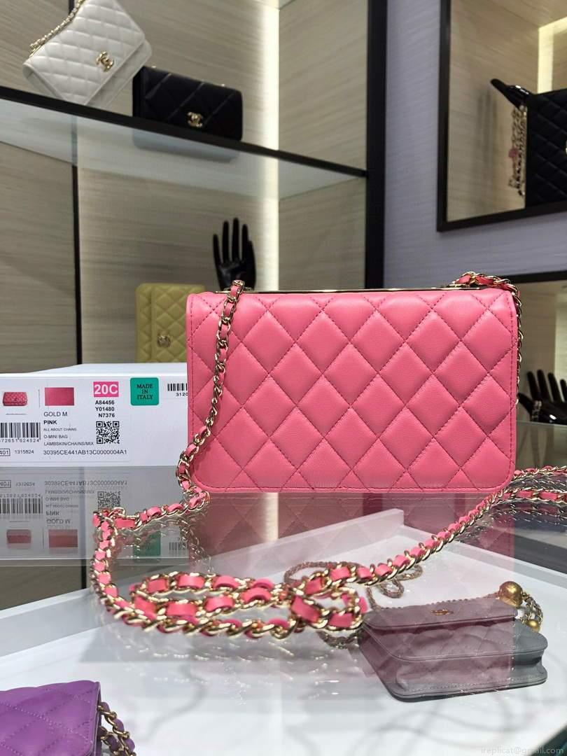 Chanel A84456 Chevron Trendy CC Wallet On Chain WOC Bag Lambskin Pink