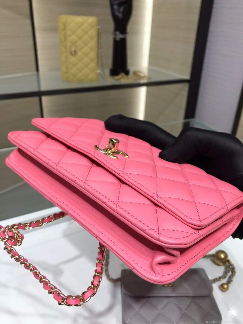 Chanel A84456 Chevron Trendy CC Wallet On Chain WOC Bag Lambskin Pink