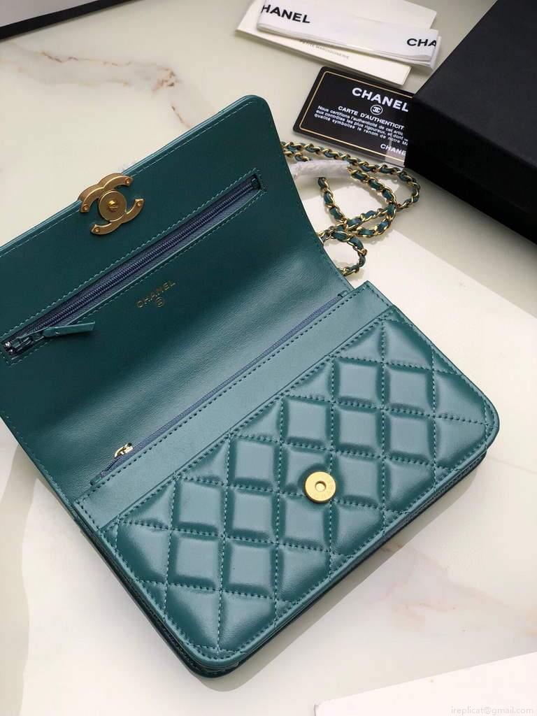 Chanel Shoulder Flap Mini Bag Lambskin AS2289 Green
