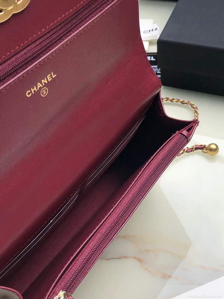 Chanel Shoulder Flap Mini Bag Lambskin AS2289 Wine Red