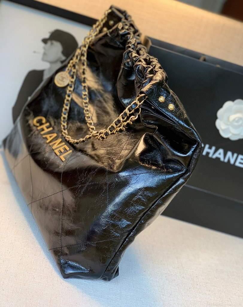 Chanel A68200 Large Chain Shopping Bag Black Gold