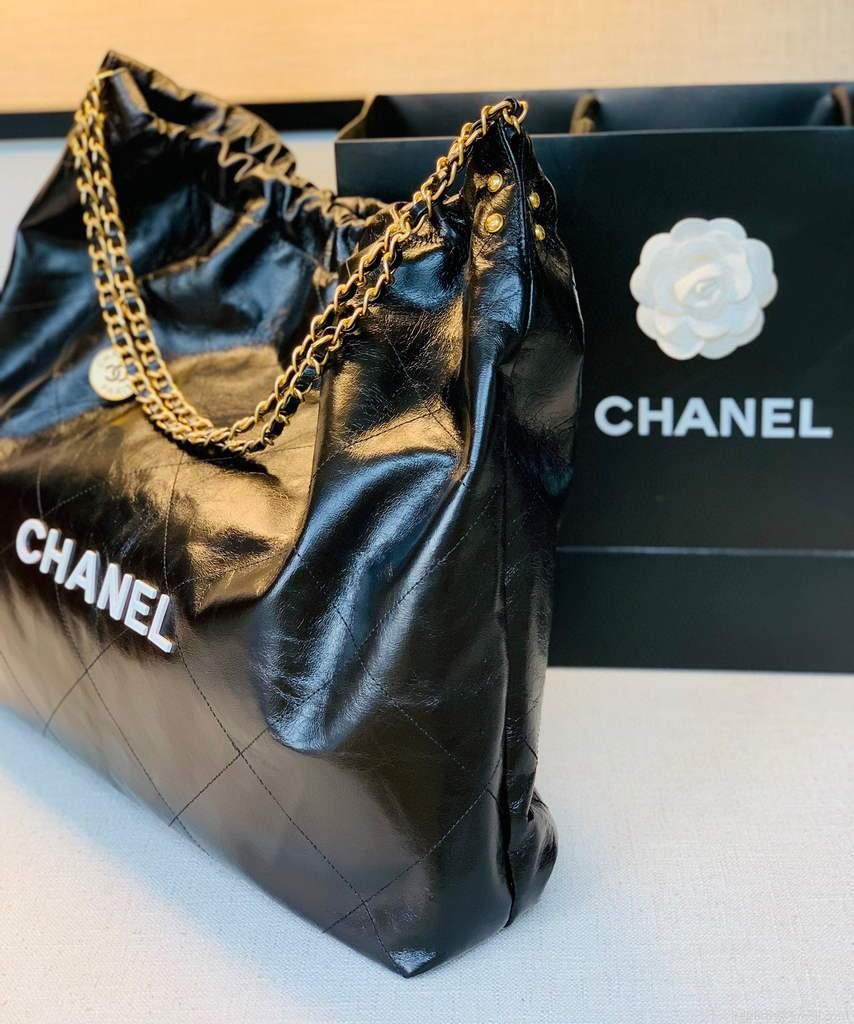 Chanel A68200 Large Chain Shopping Bag Black White