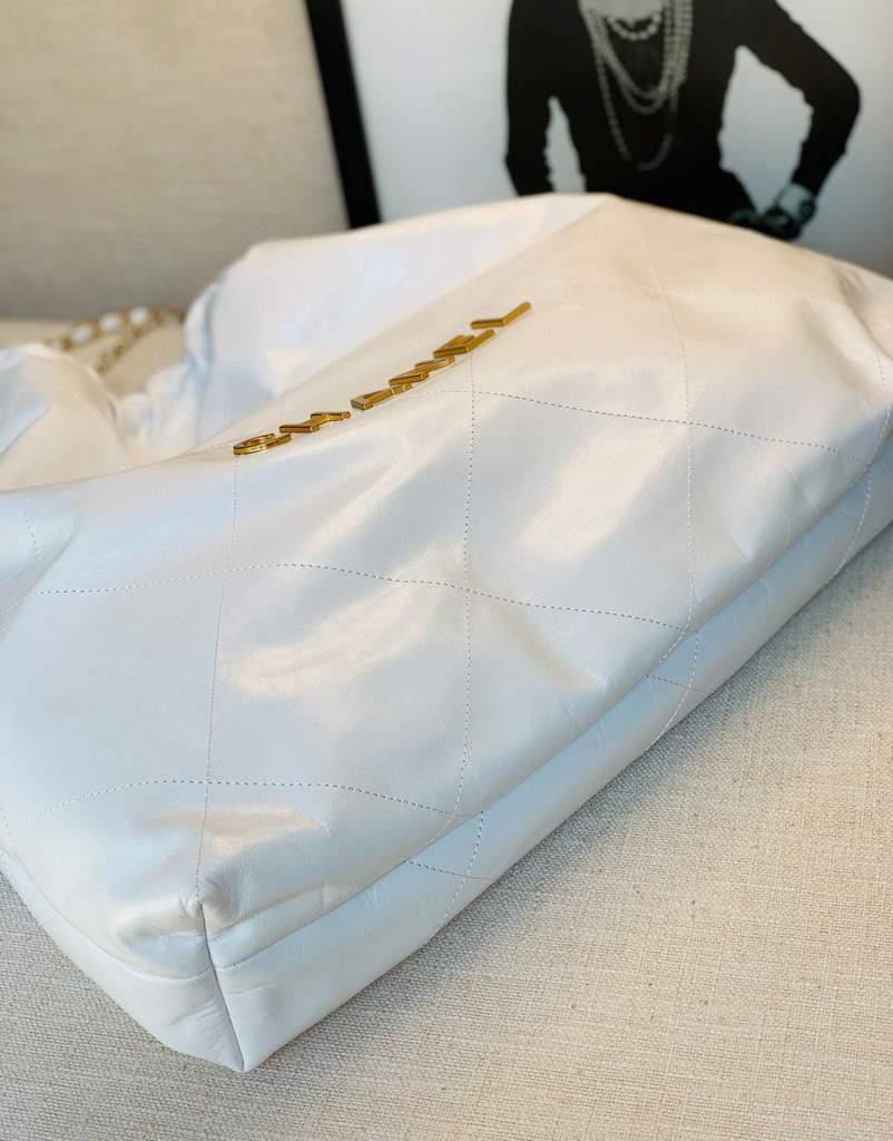 Chanel A68200 Large Chain Shopping Bag White Gold