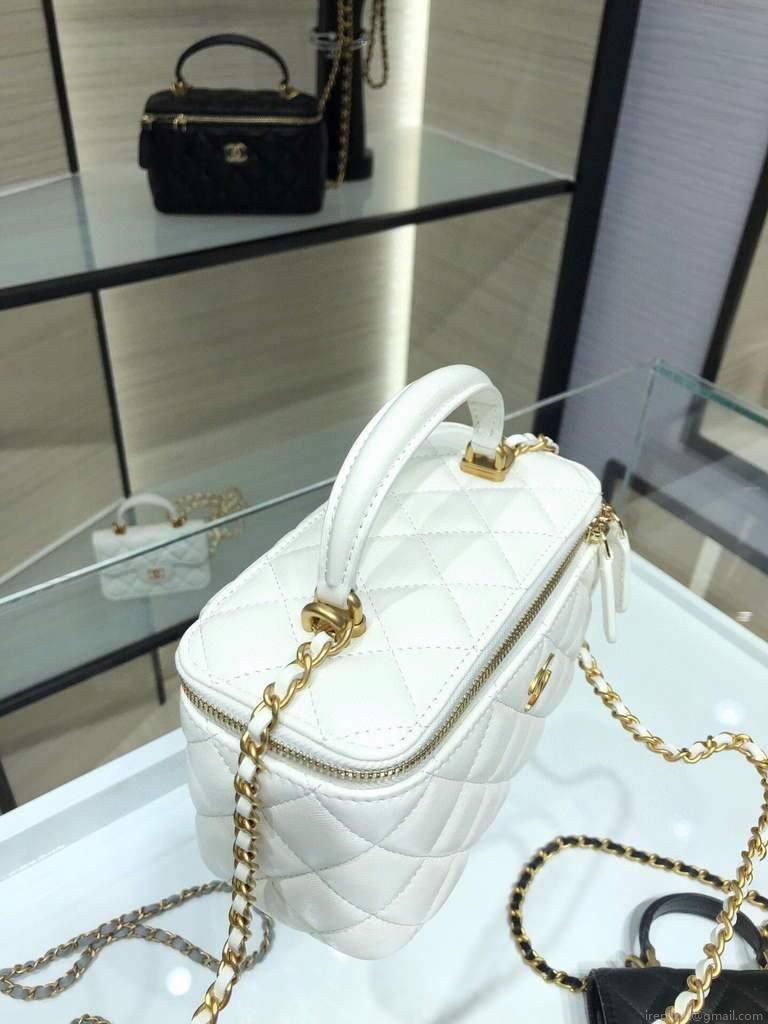 Chanel AP2199 Vanity With Chain Lambskin Gold Tone White