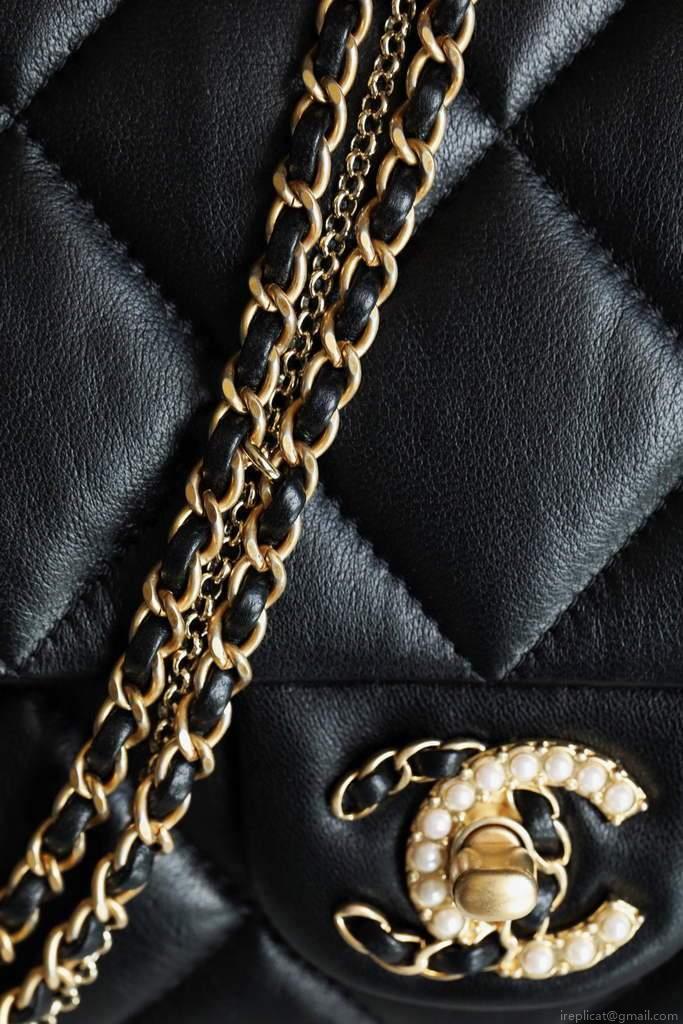 Chanel AS2563 Flap Bag Lambskin Gold Metal Black
