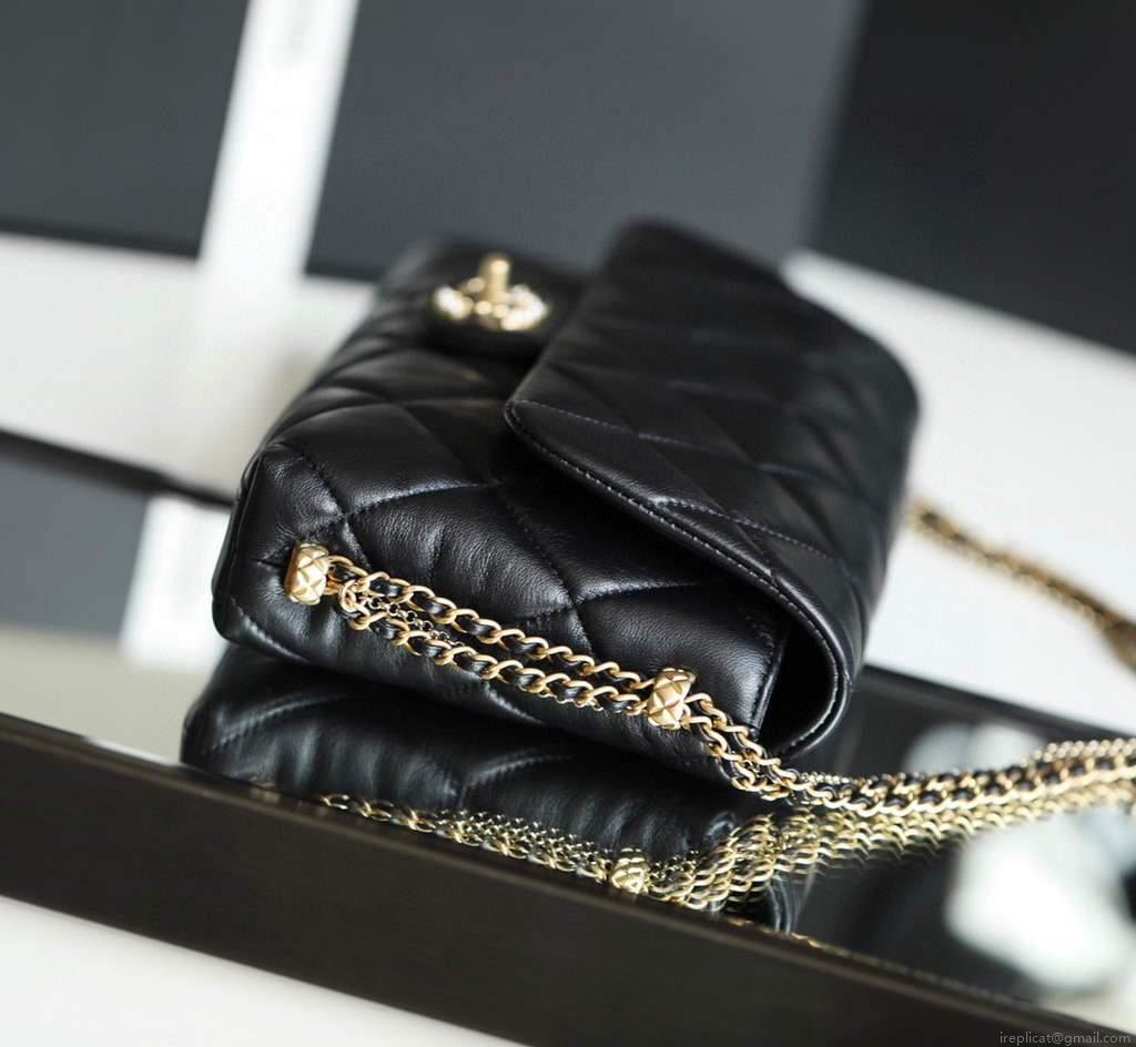 Chanel AS2563 Flap Bag Lambskin Gold Metal Black