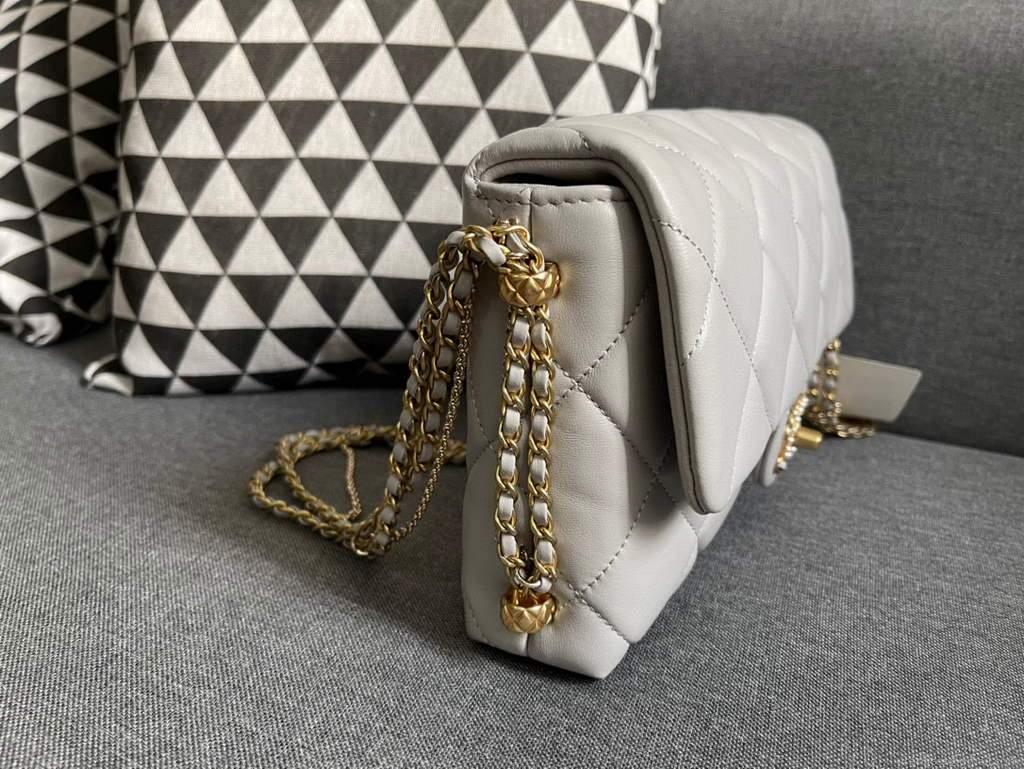 Chanel AS2563 Flap Bag Lambskin Gold Metal Gray