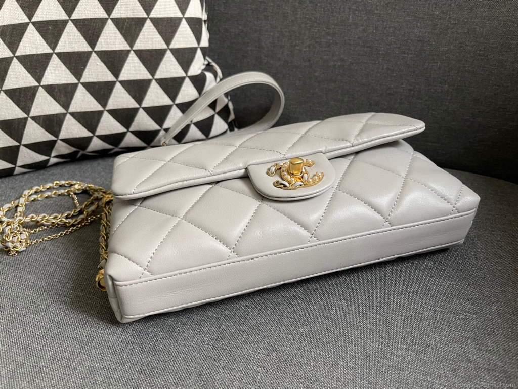 Chanel AS2563 Flap Bag Lambskin Gold Metal Gray
