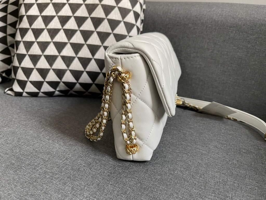 Chanel AS2563 Flap Bag Lambskin Gold Metal White