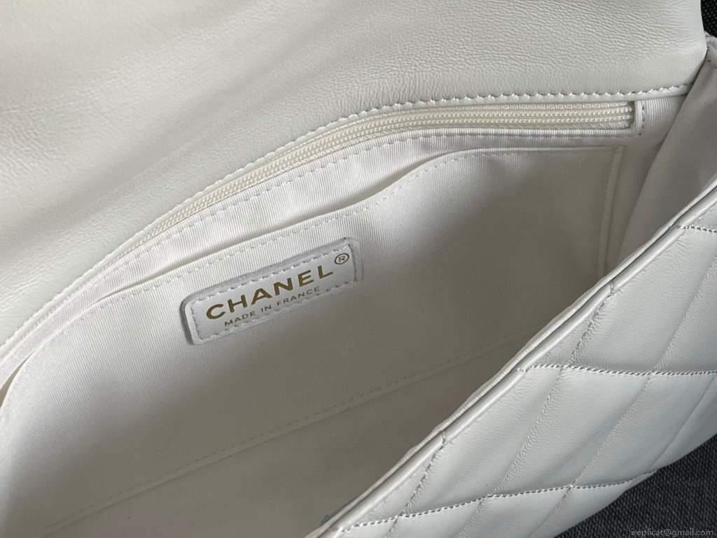 Chanel AS2563 Flap Bag Lambskin Gold Metal White