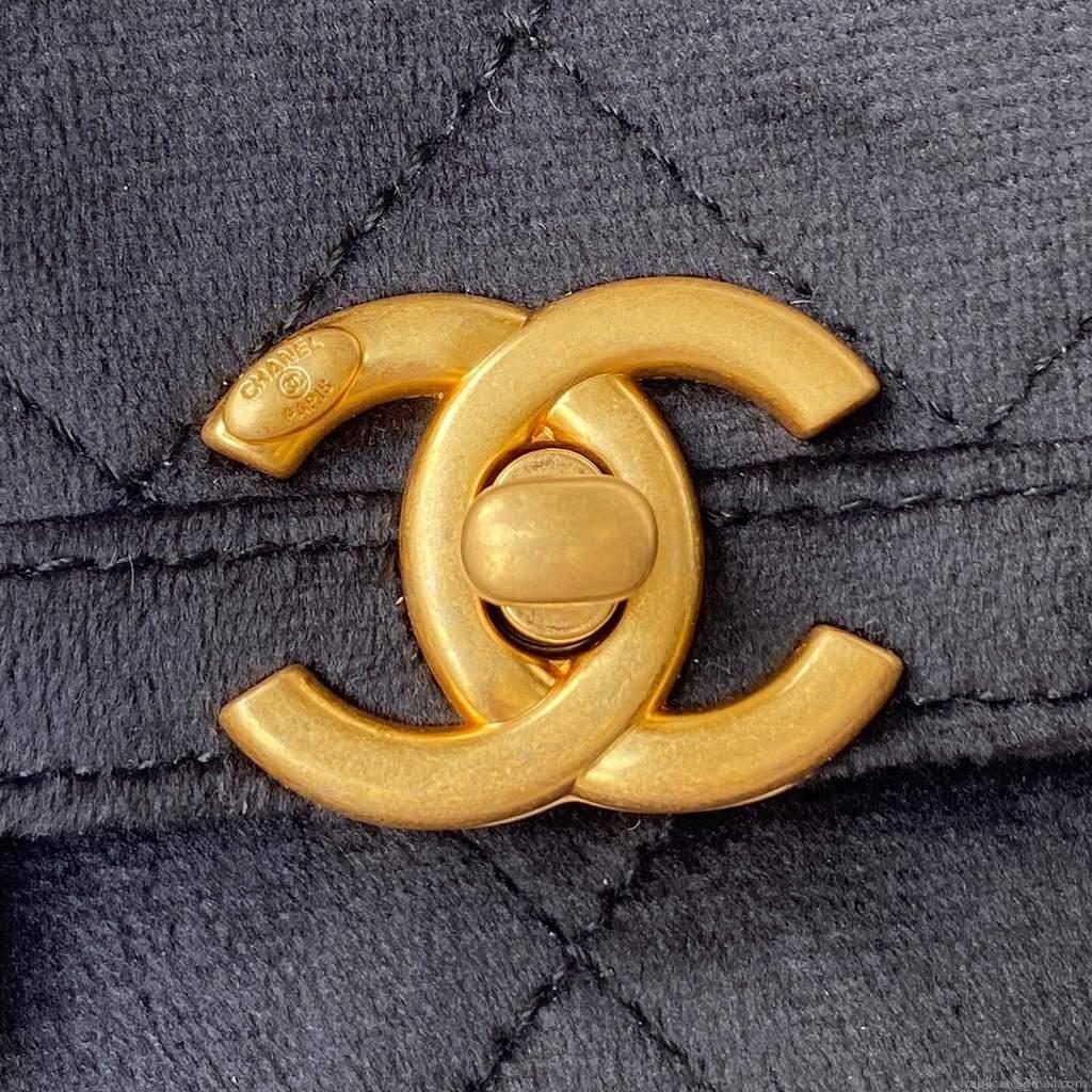 Chanel AS2597 Mini Flap Bag Velvet & Gold Tone Metal Black