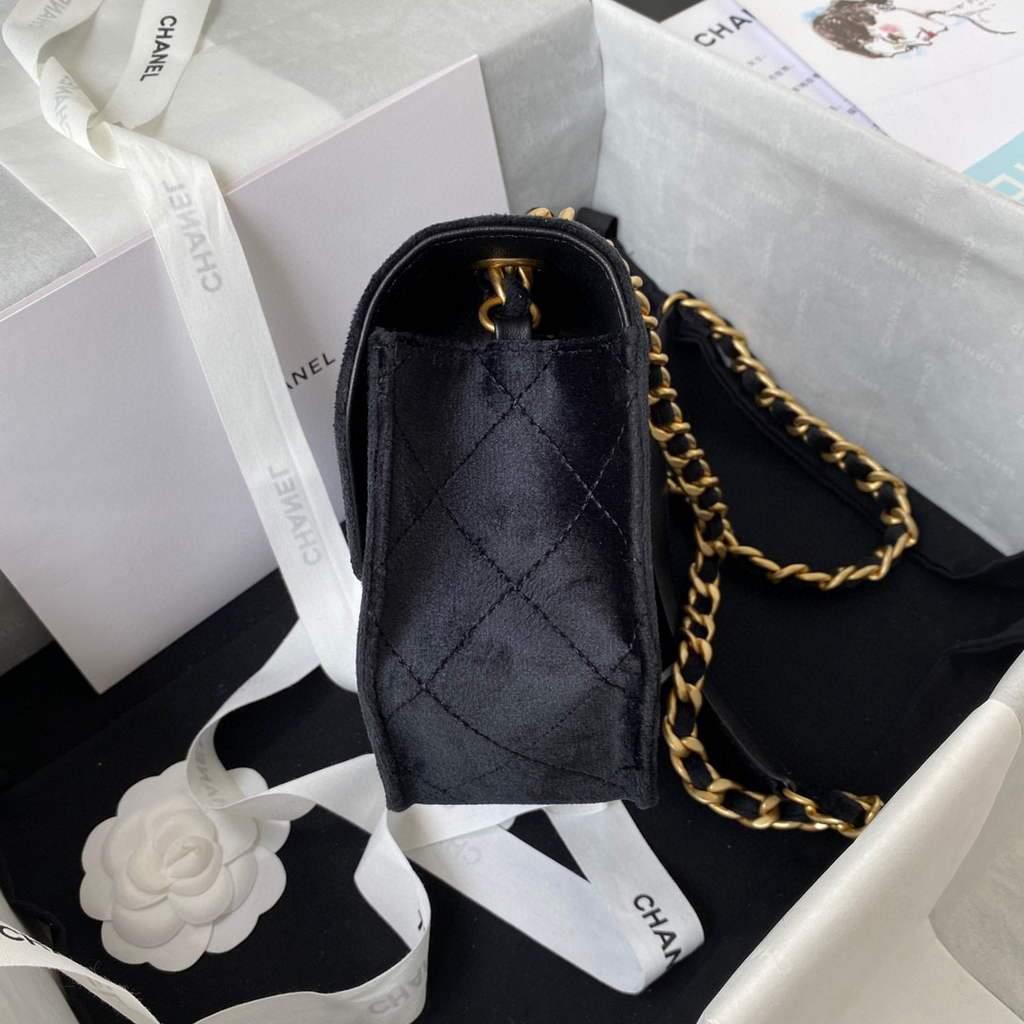 Chanel AS2597 Mini Flap Bag Velvet & Gold Tone Metal Black