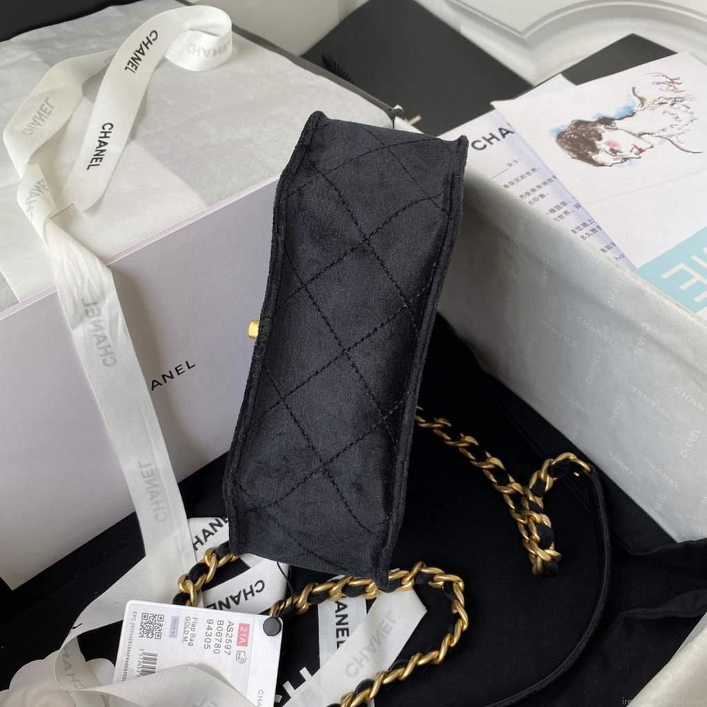 Chanel AS2597 Mini Flap Bag Velvet & Gold Tone Metal Black