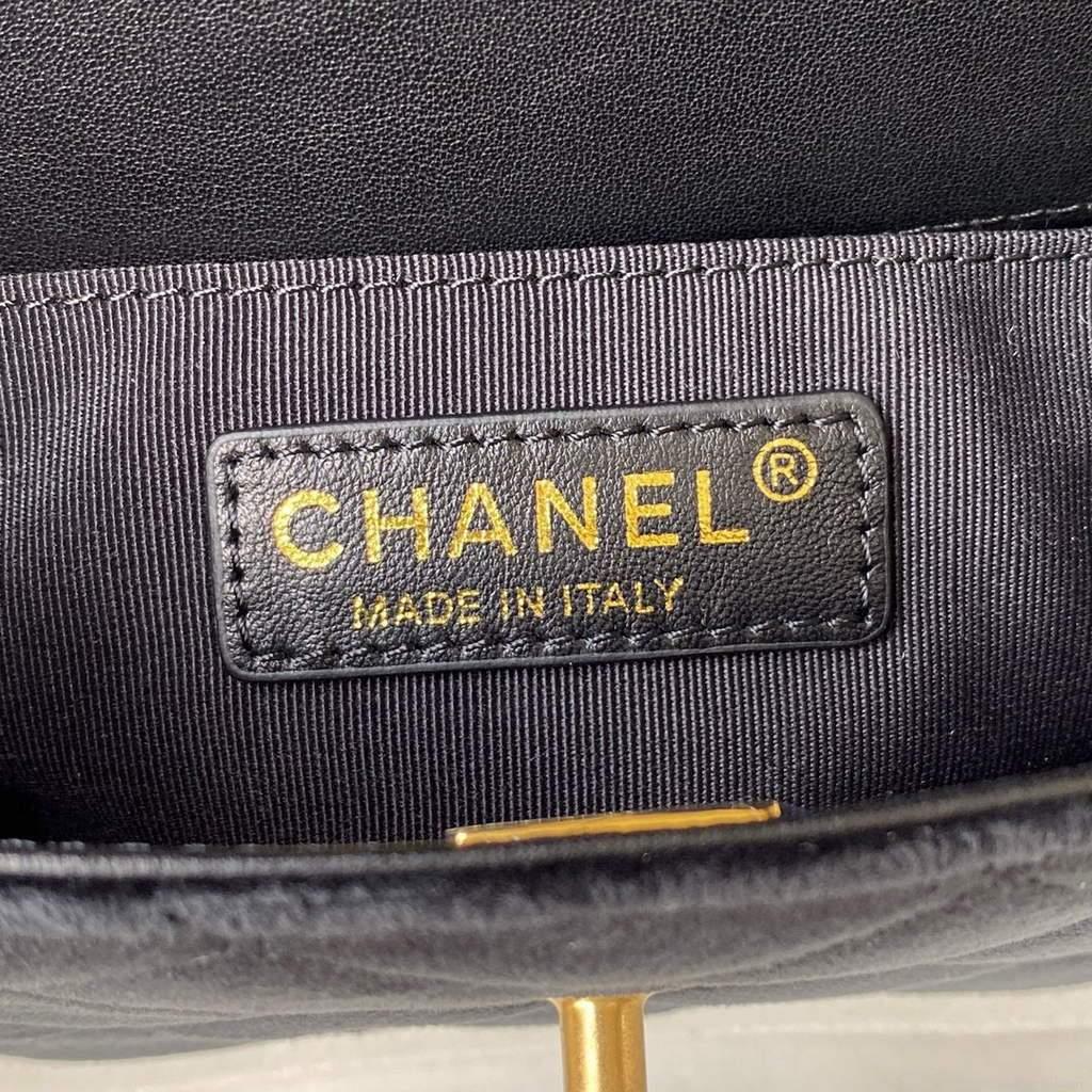 Chanel AS2597 Mini Flap Bag Velvet & Gold Tone Metal Black