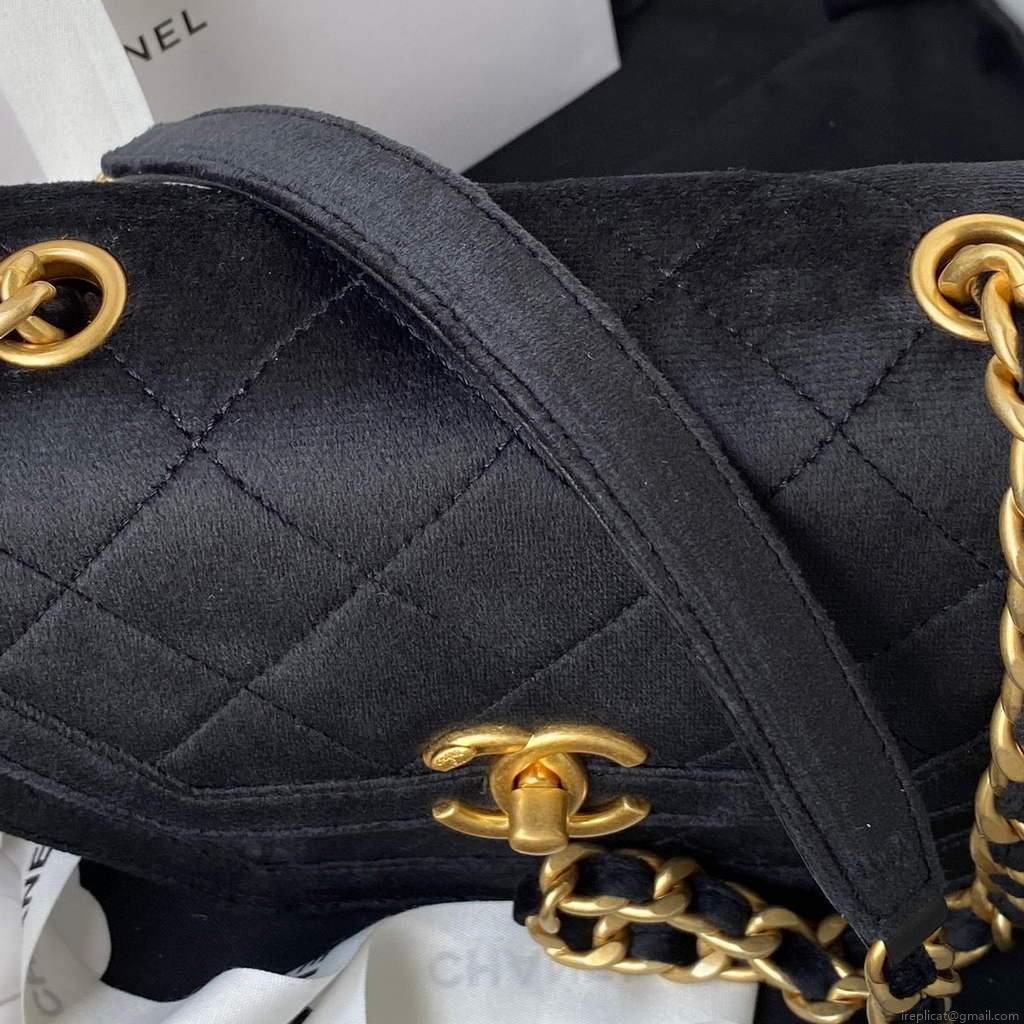 Chanel AS2597 Mini Flap Bag Velvet & Gold Tone Metal Black