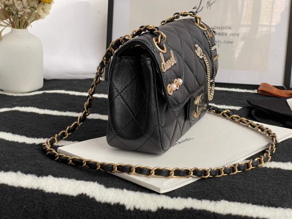 Chanel AS2979 Small Flap Bag Lambskin Glass Pearls Black