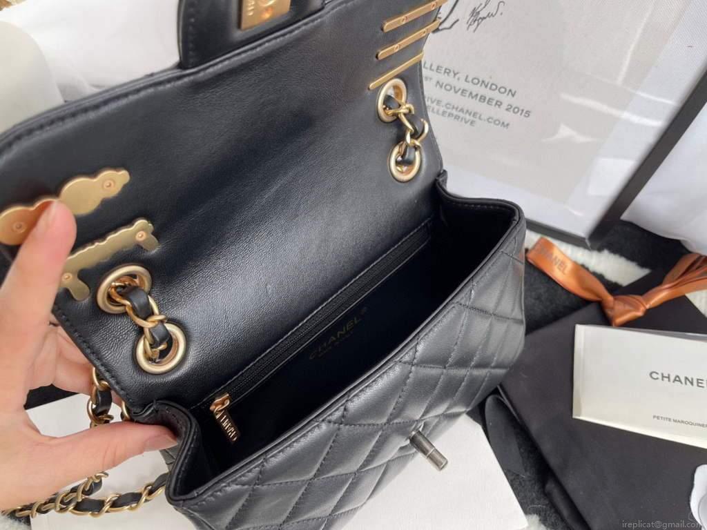 Chanel AS2979 Small Flap Bag Lambskin Glass Pearls Black
