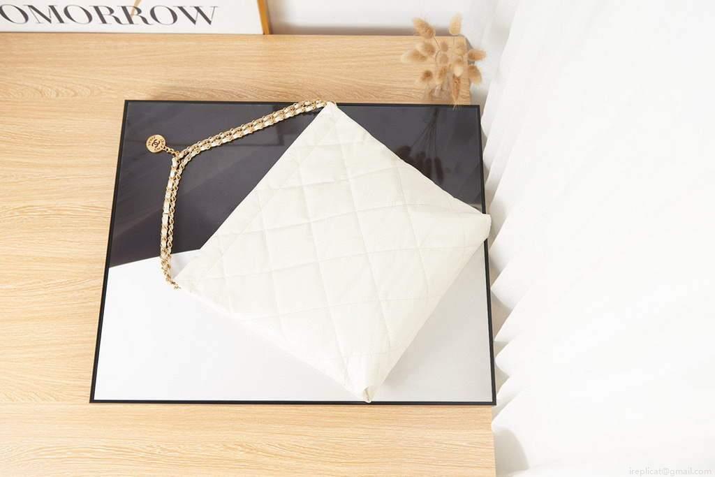 Chanel Shopping Bag Tote AS3261 White with Gold