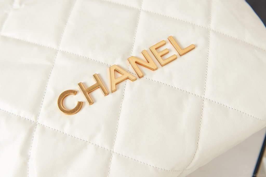 Chanel Shopping Bag Tote AS3261 White with Gold