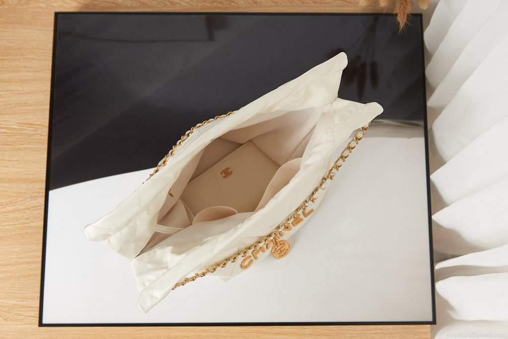 Chanel Shopping Bag Tote AS3261 White with Gold