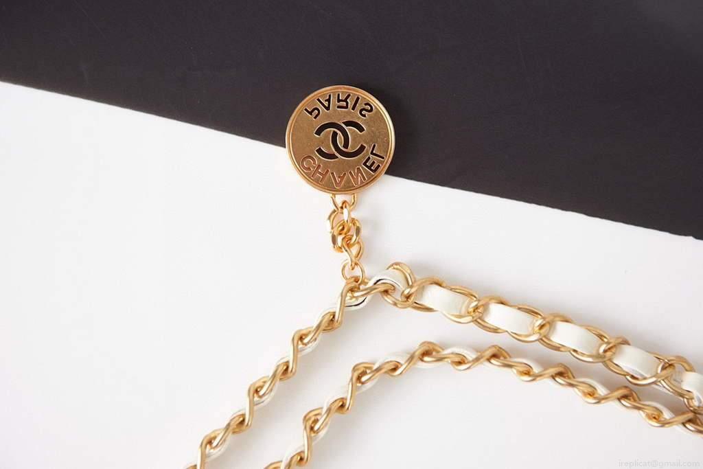 Chanel Shopping Bag Tote AS3261 White with Gold