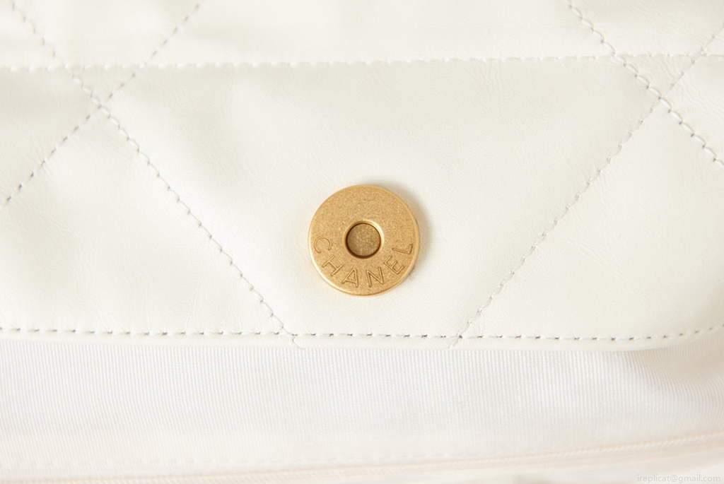 Chanel Shopping Bag Tote AS3261 White with Gold
