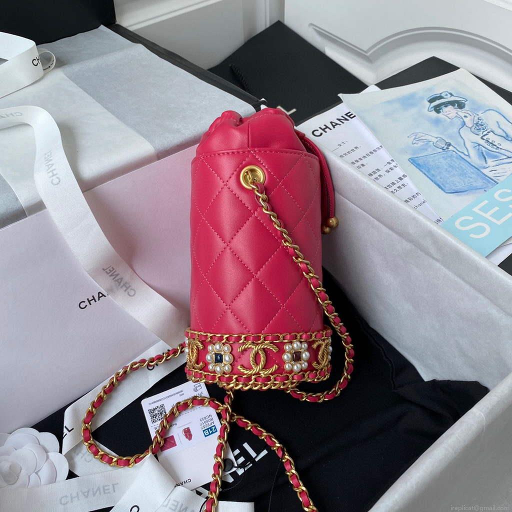 Chanel Bucket With Chain bag AS2257 Red