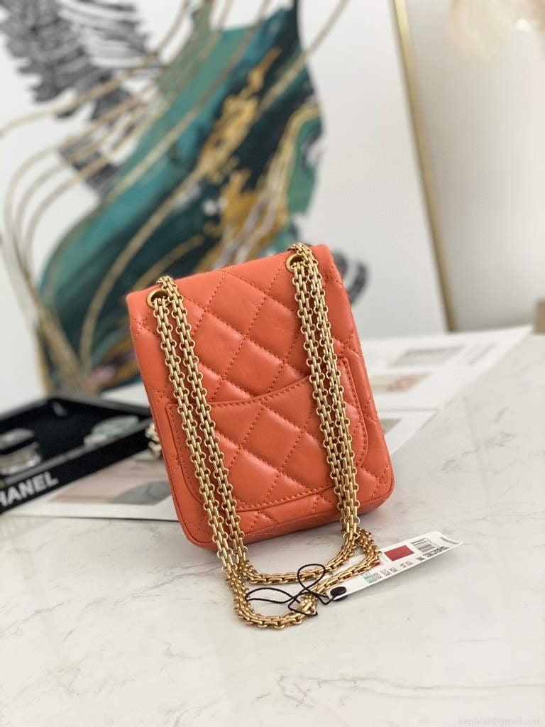 Chanel Flap Phone Shoulder bag Lampskin Red AS1326 Orange