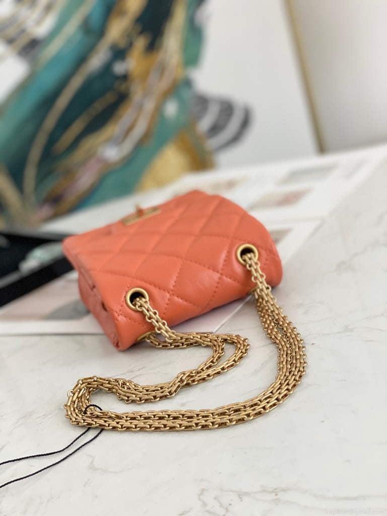 Chanel Flap Phone Shoulder bag Lampskin Red AS1326 Orange