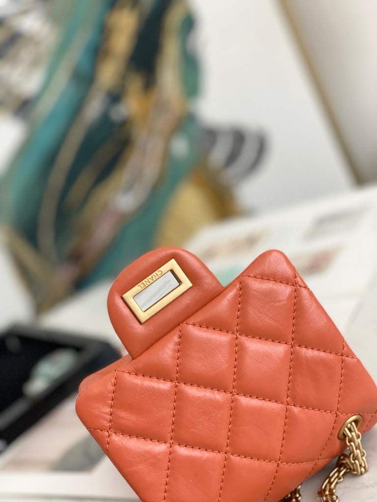 Chanel Flap Phone Shoulder bag Lampskin Red AS1326 Orange