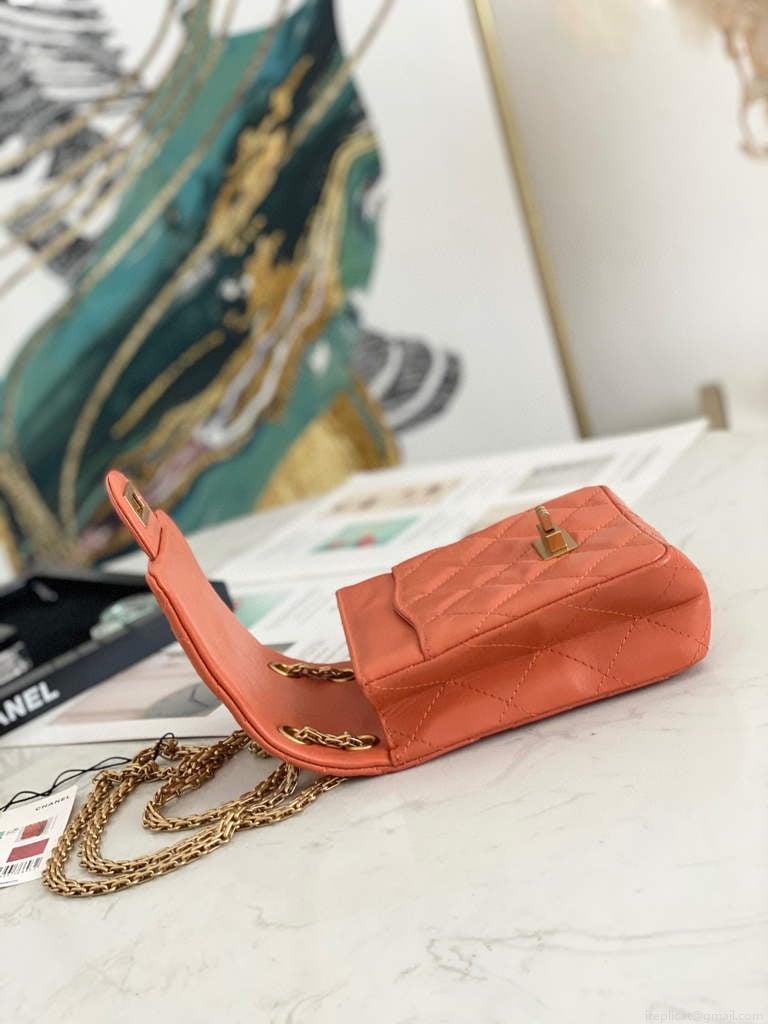 Chanel Flap Phone Shoulder bag Lampskin Red AS1326 Orange