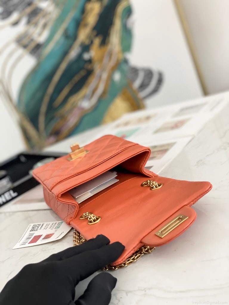 Chanel Flap Phone Shoulder bag Lampskin Red AS1326 Orange