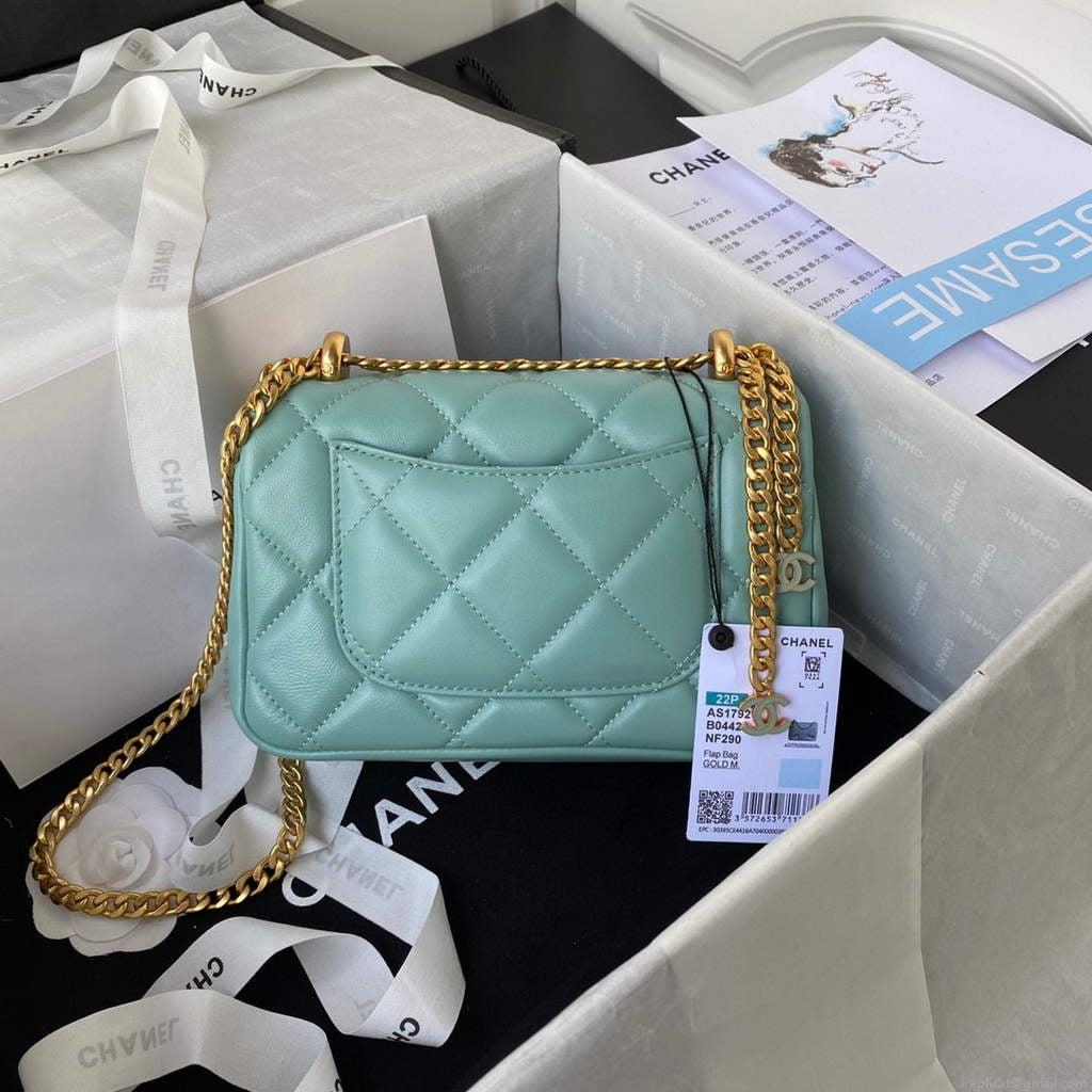 Chanel Flap Small Bag Lampskin Diamond AS1792 Blue